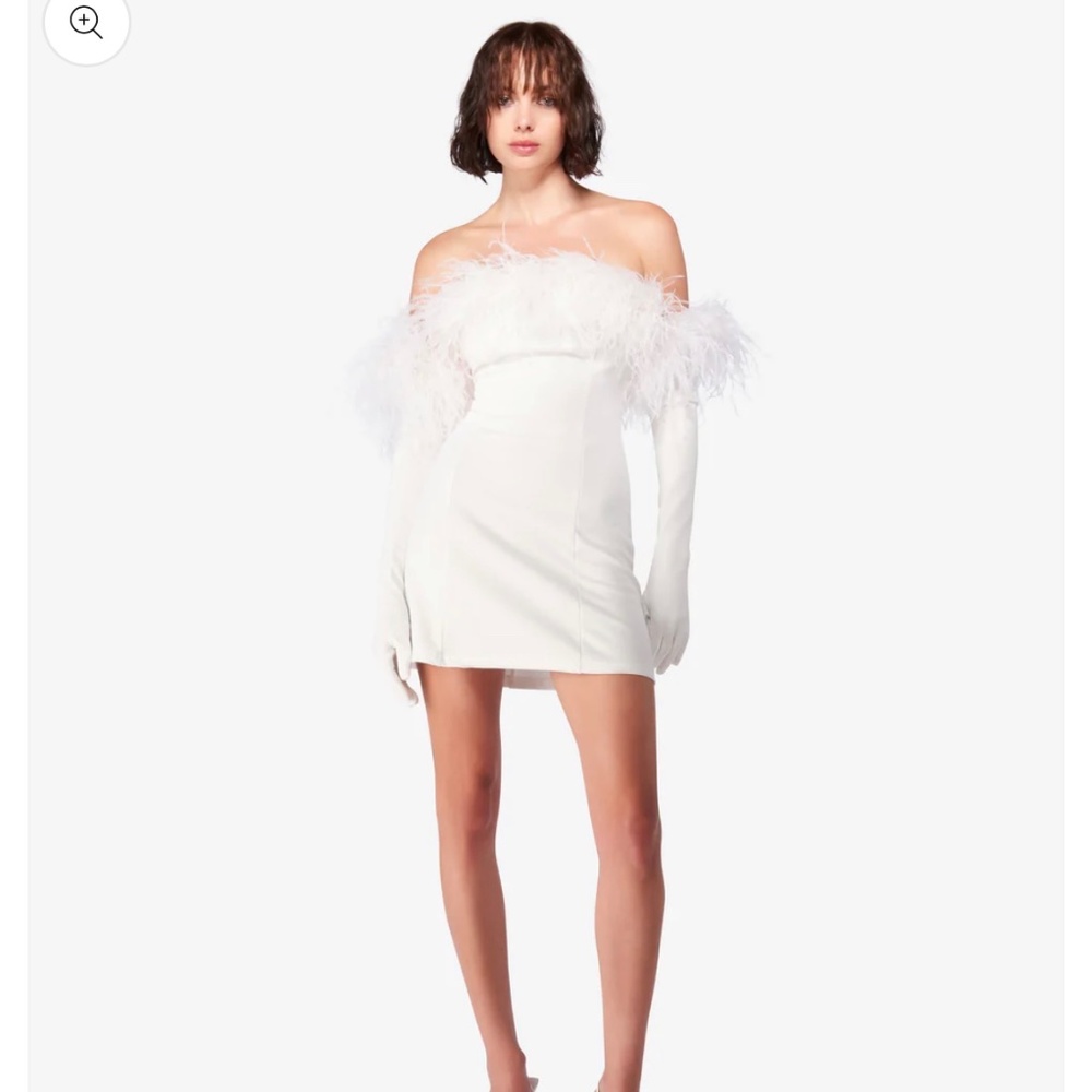 Dress and gloves white feathers